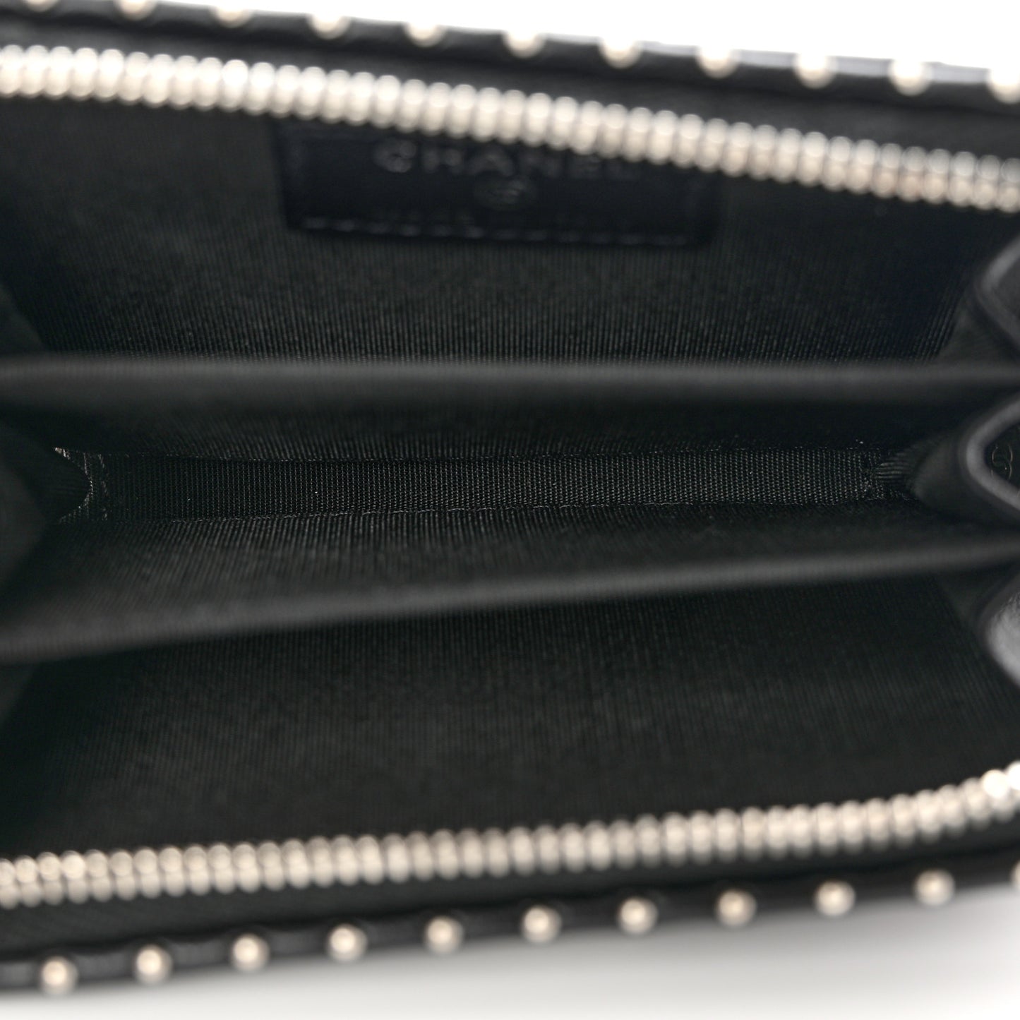 Lambskin Chevron Quilted Studded Zip Around Coin Purse Black