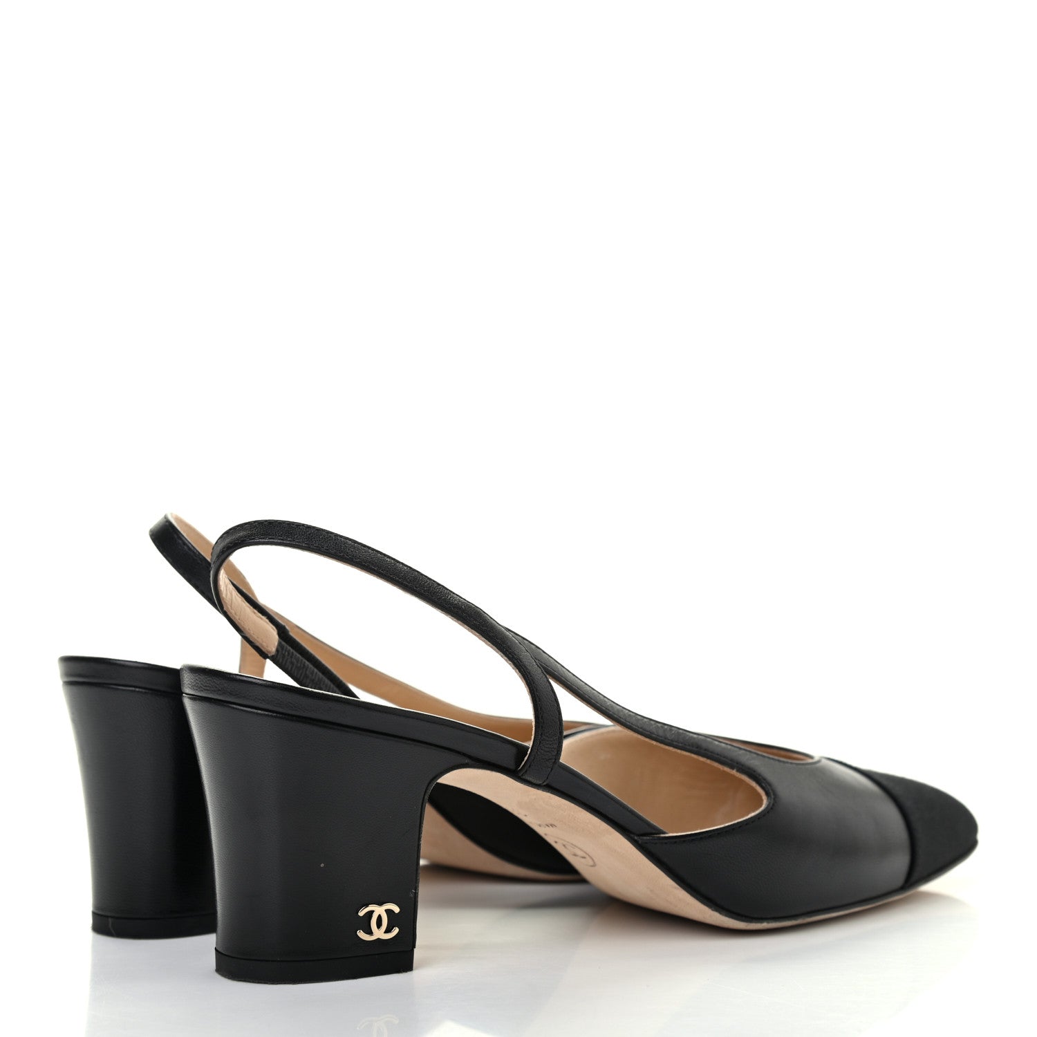 Chanel Goatskin Grosgrain Cap Toe CC Slingback Sandals 38.5 Black 4 of 8