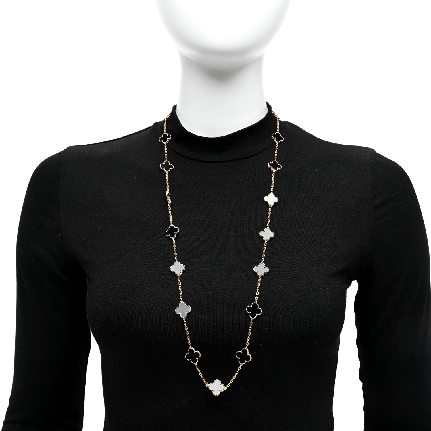Van Cleef & Arpels 18K Yellow Gold Black Onyx 20 Motifs Vintage Alhambra Necklace 2 of 4