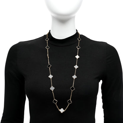 Van Cleef & Arpels 18K Yellow Gold Black Onyx 20 Motifs Vintage Alhambra Necklace 2 of 4