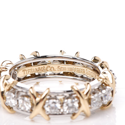 Tiffany 18K Yellow Gold Platinum Diamond Schlumberger Sixteen Stone Ring 51 5.75 4 of 5