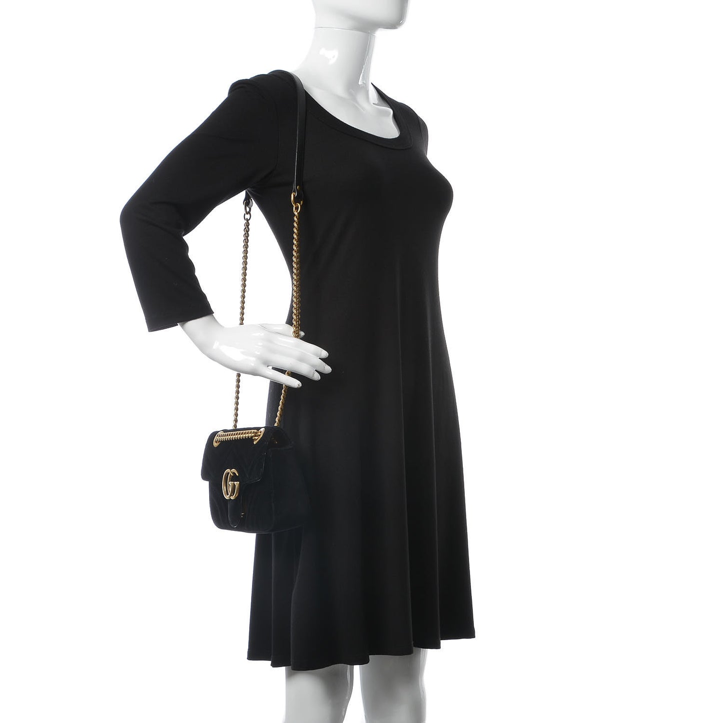 Velvet Matelasse Mini GG Marmont Shoulder Bag Black