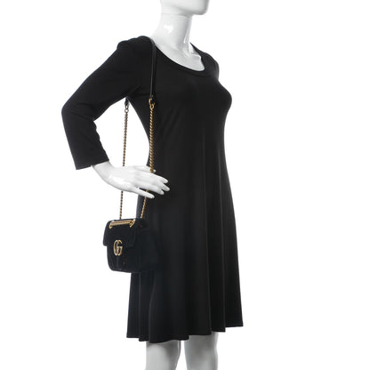 Gucci Velvet Matelasse Mini GG Marmont Shoulder Bag Black 2 of 9