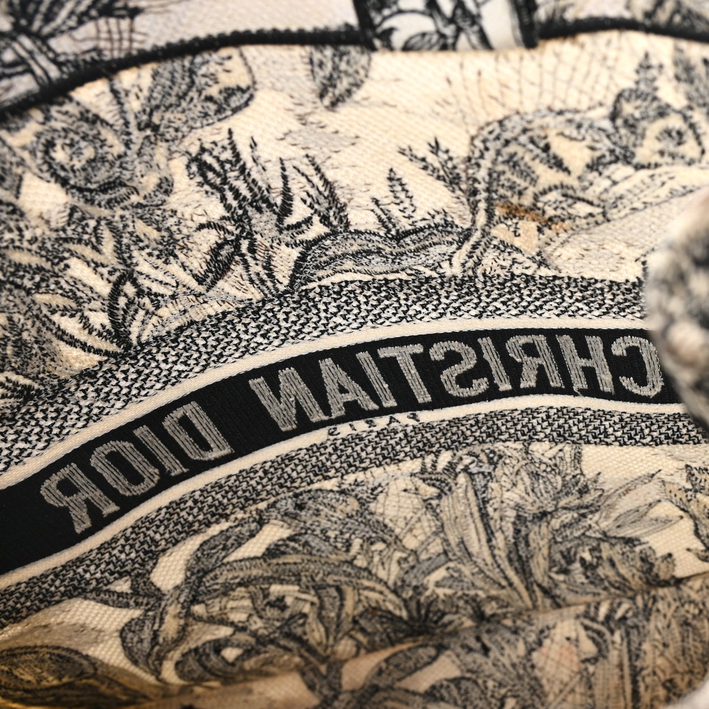 Canvas Embroidered Toile De Jouy Book Tote White Black