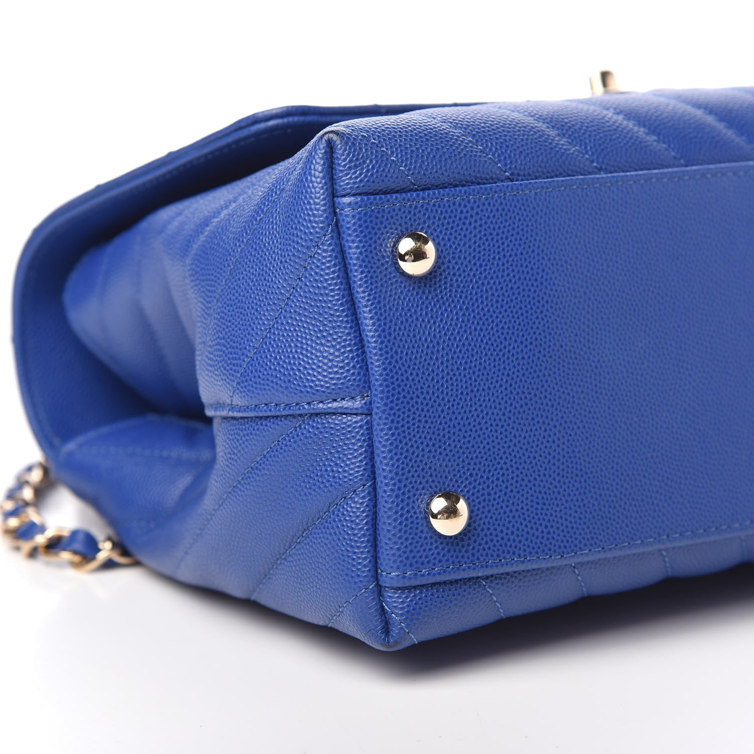 Chanel Caviar Chevron Quilted Small Coco Handle Flap Blue 8 of 10
