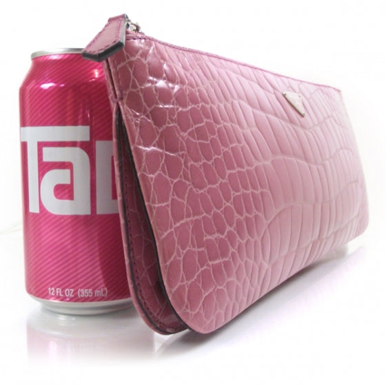 Prada Crocodile Embossed Clutch Pink 3 of 8