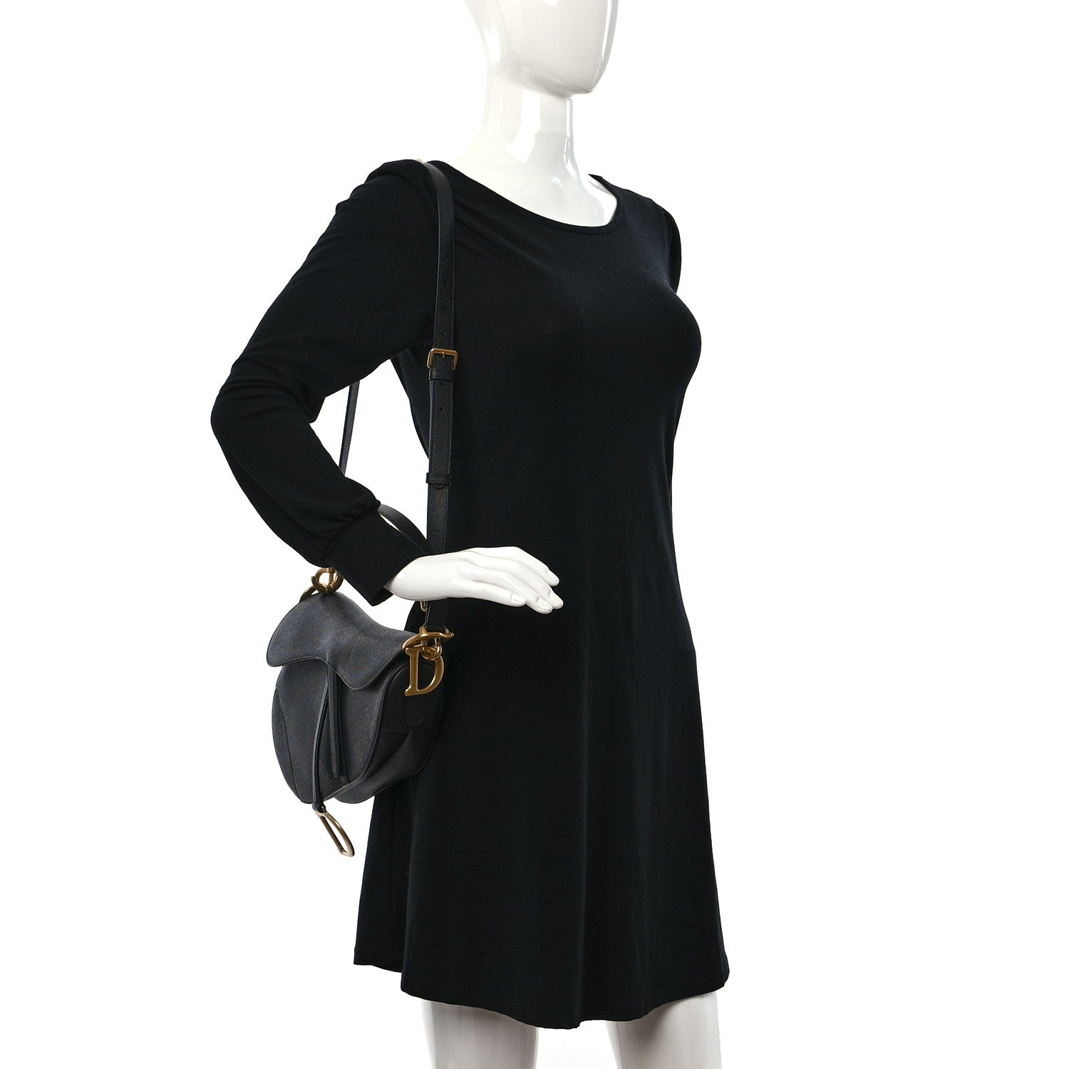 Christian Dior Grained Calfskin Saddle Bag With Strap Black 2 of 10