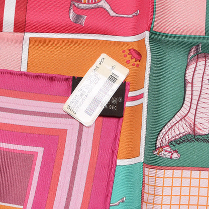 Hermes Silk Couvertures Nouvelles Pocket Square Fuchsia Vert Rose 5 of 5