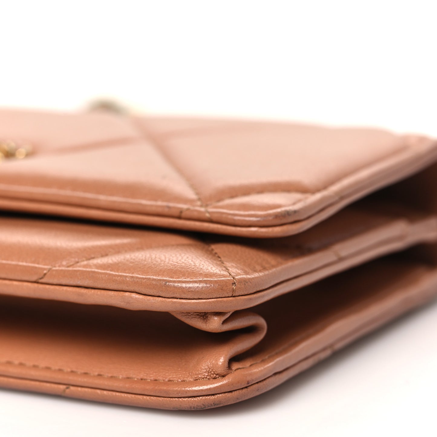 Lambskin Quilted Chanel 19 Wallet On Chain WOC Brown