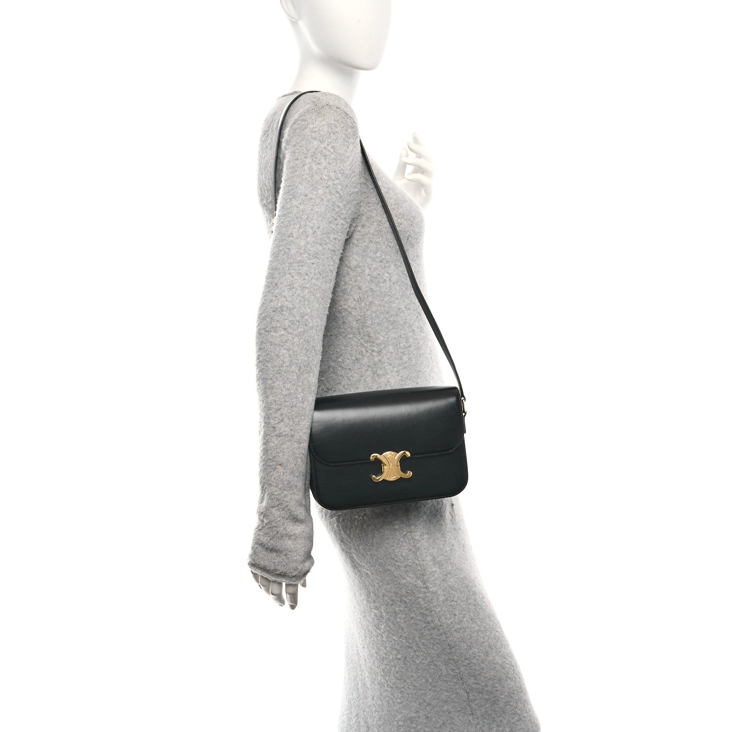Celine Shiny Calfskin Medium Triomphe Black 2 of 12