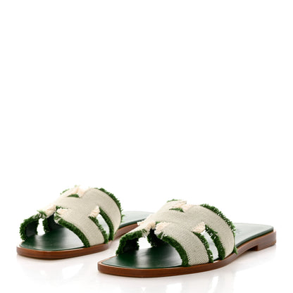 Hermes Toile H Oran Fringe Sandals 36 Vert 3 of 9