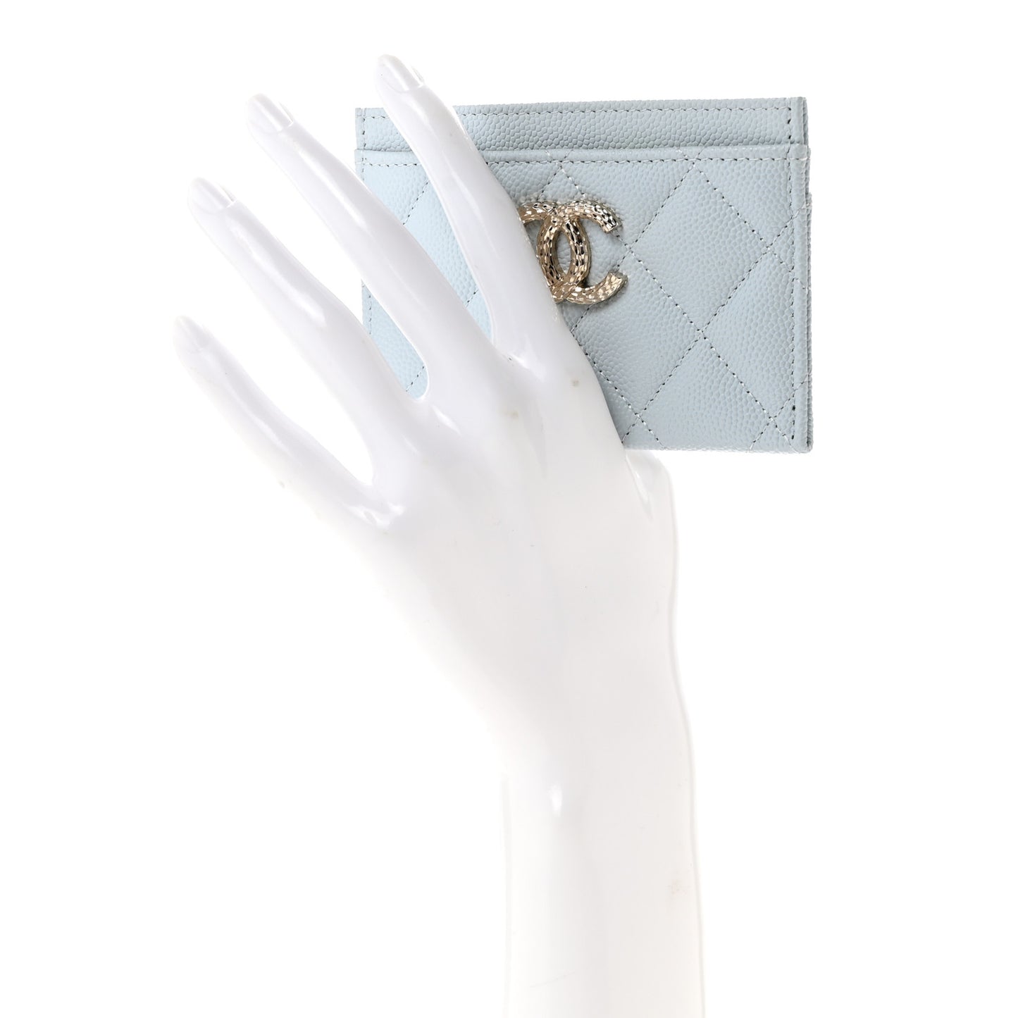 Caviar Quilted CC Logo Card Holder Light Blue