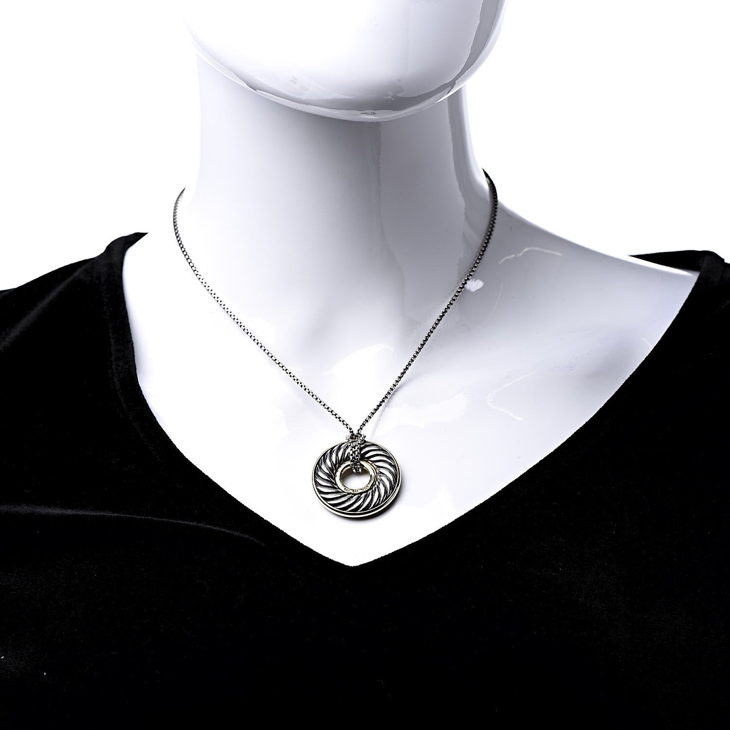David Yurman Sterling Silver 18K Yellow Gold 30mm Cable Disc Necklace 2 of 7