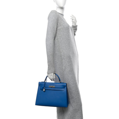 Hermes Epsom Kelly Sellier 32 Bleu Frida 2 of 10
