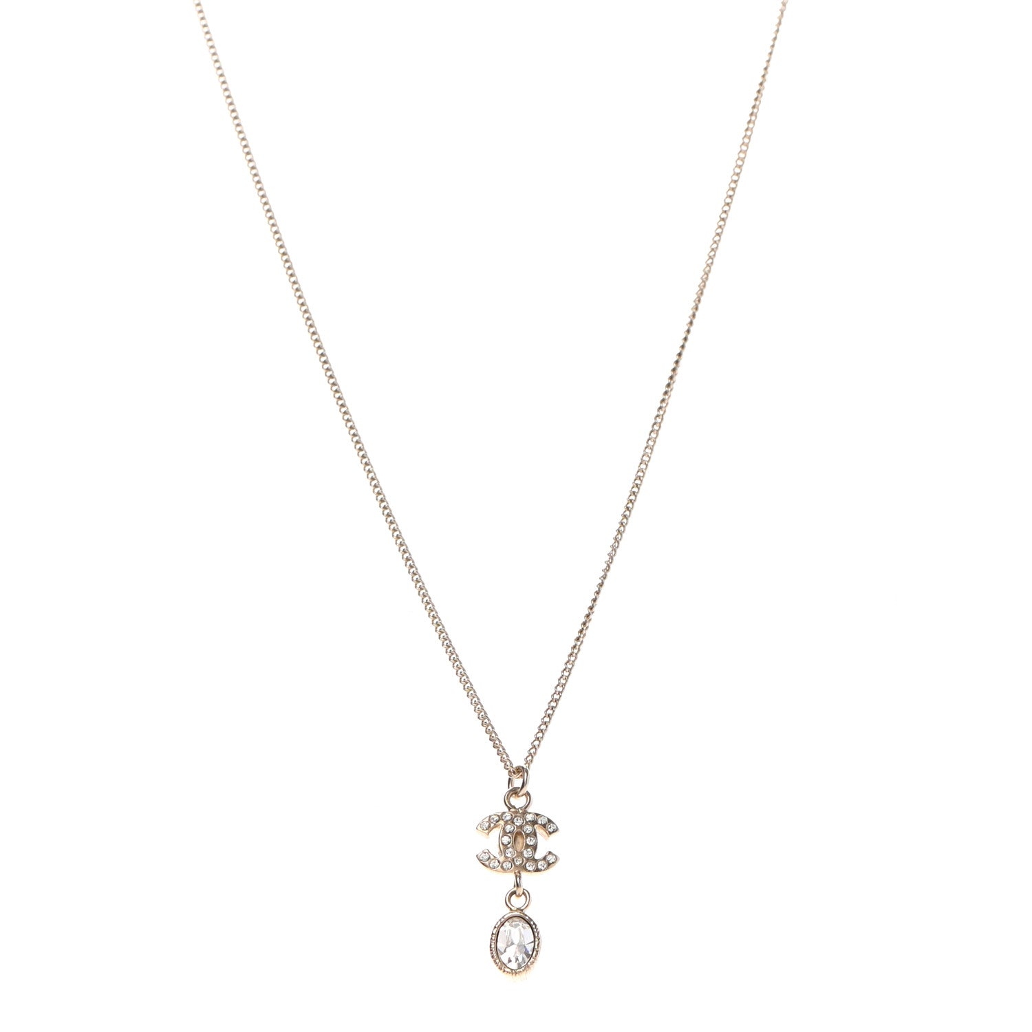 Chanel Crystal CC Pendant Necklace Gold 1 of 5