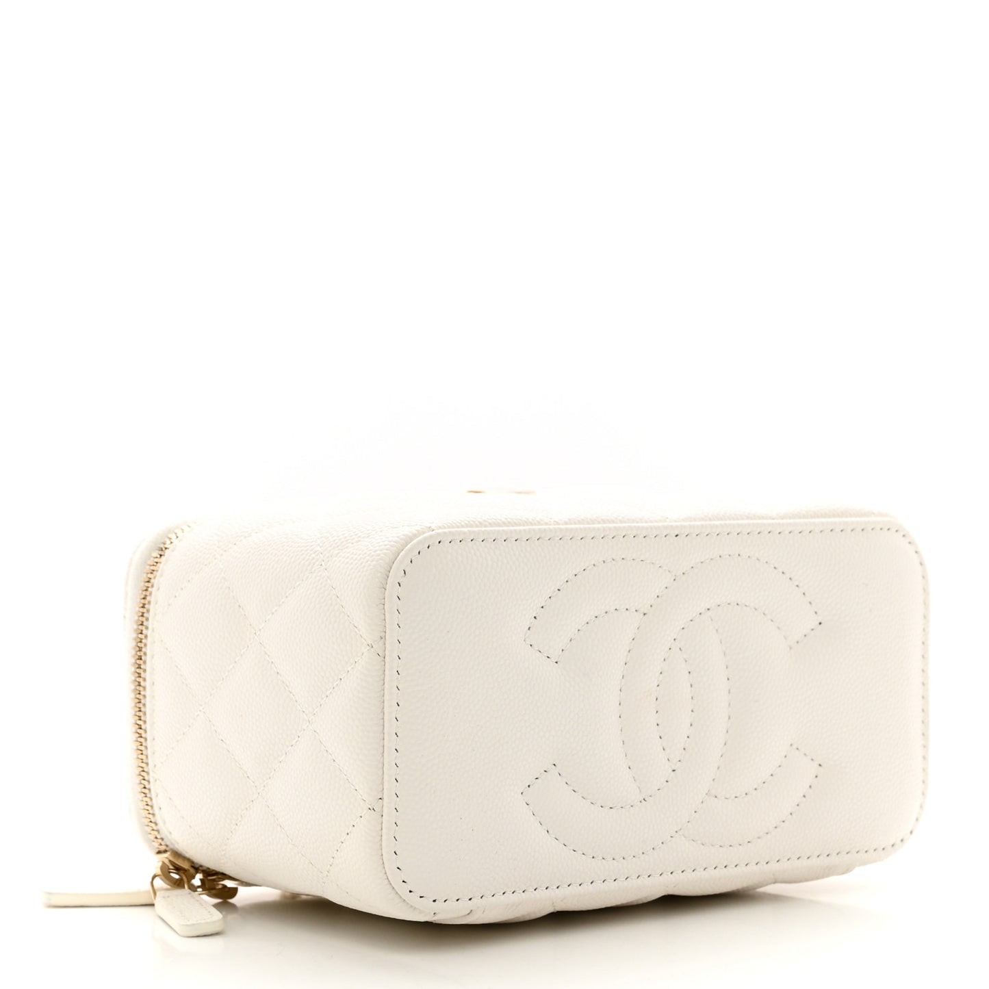 Caviar Quilted Small Vanity Case With Chain White