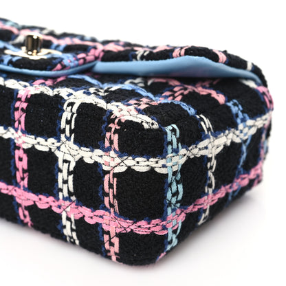 Chanel Tweed Quilted Mini Rectangular Flap Black Pink Blue Ecru 10 of 11