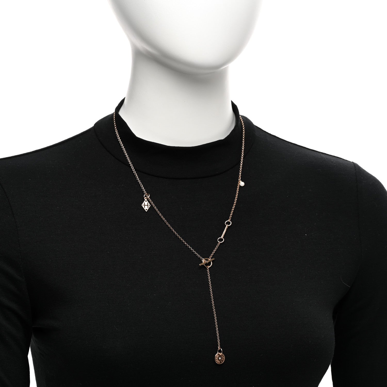 Hermes 18K Rose Gold Diamond Gambade Necklace 2 of 5