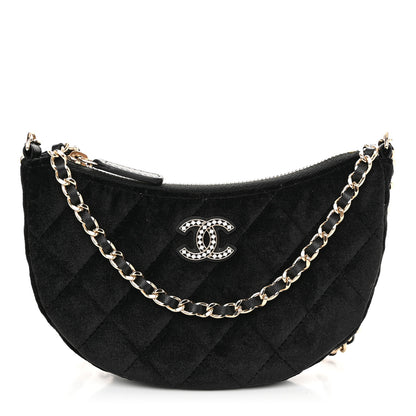 Chanel Velvet Crystal Quilted Chain Hobo Black 1 of 11