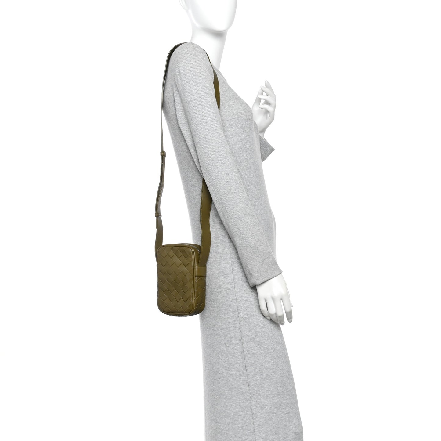 Calfskin Intrecciato Mini Cassette Phone Holder Crossbody Khaki