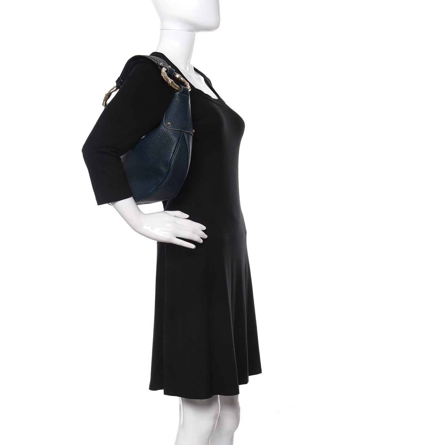 Calfskin Half Moon Bamboo Ring Hobo Blue