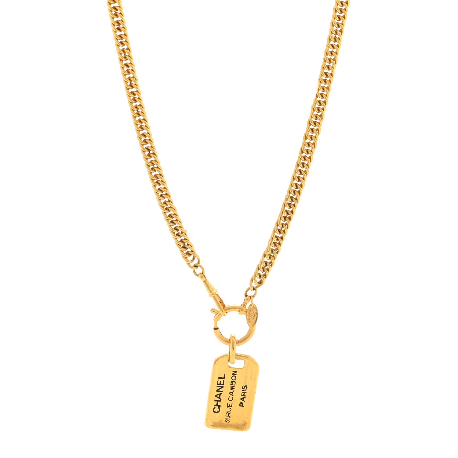 Chanel Metal ID Dog Tag Rue Cambon Necklace Gold 1 of 5