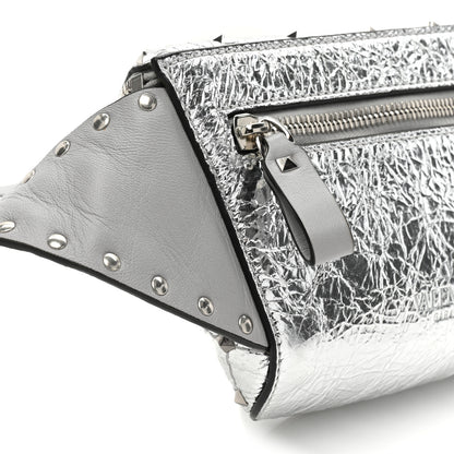 Valentino Garavani Metallic Craquele Nappa Rockstud Spike Belt Bag 105 42 Silver 10 of 12