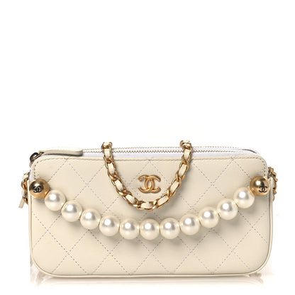 Chanel Goatskin Stitched Small Chic Pearls Clutch With Chain  White 1 of 13