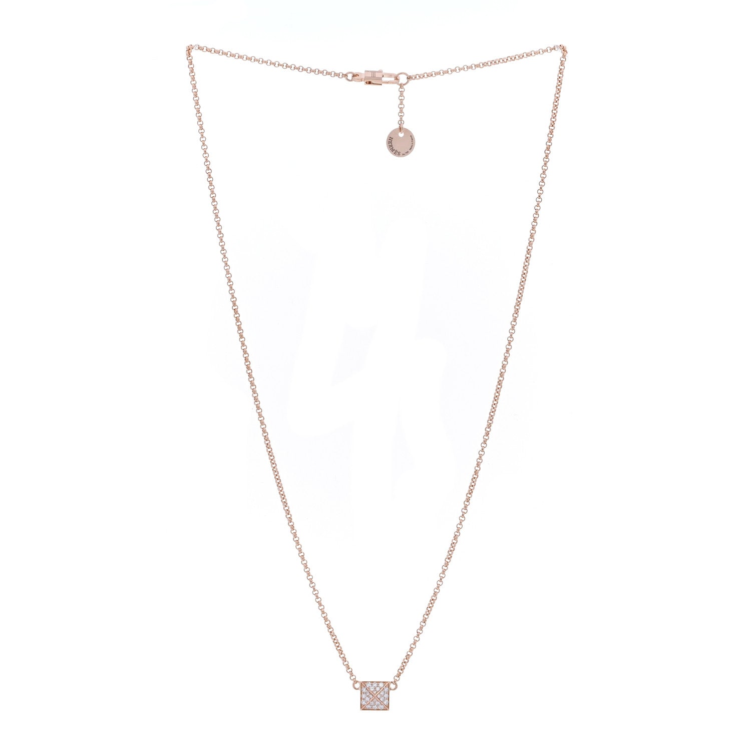 Hermes 18K Rose Gold Diamond Clou d'H Pendant Necklace 3 of 5