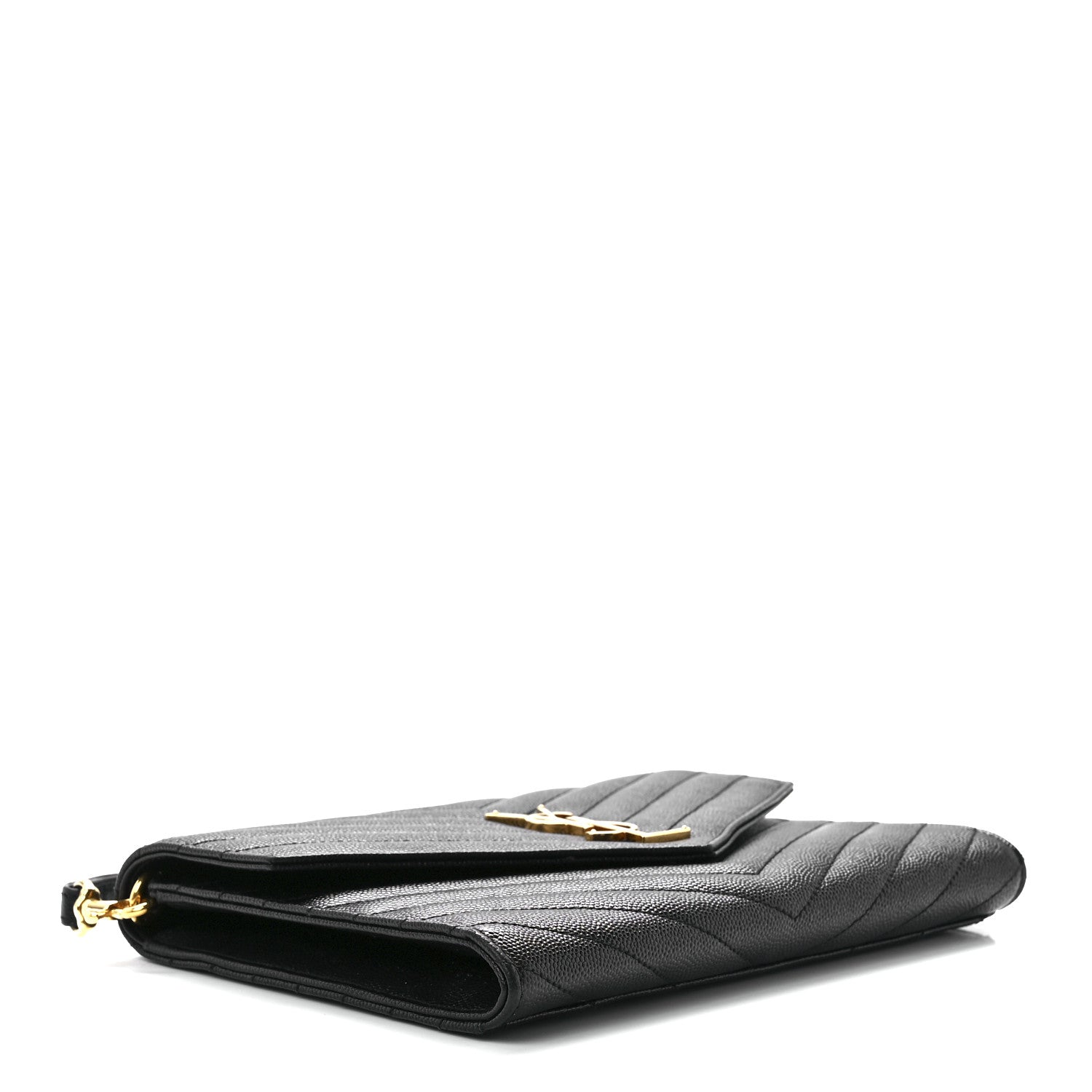 Saint Laurent Grain De Poudre Matelasse Chevron Monogram Envelope Clutch Black 3 of 10