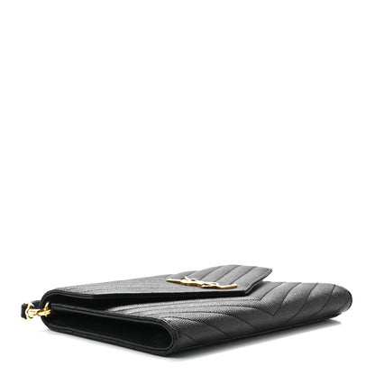 Saint Laurent Grain De Poudre Matelasse Chevron Monogram Envelope Clutch Black 3 of 10