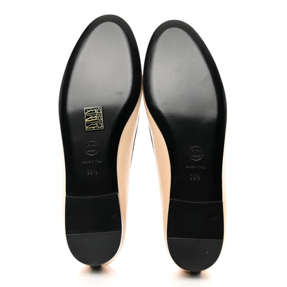 Chanel Goatskin Cap Toe Bow CC Ballerina Flats 39.5 Beige Black 5 of 8