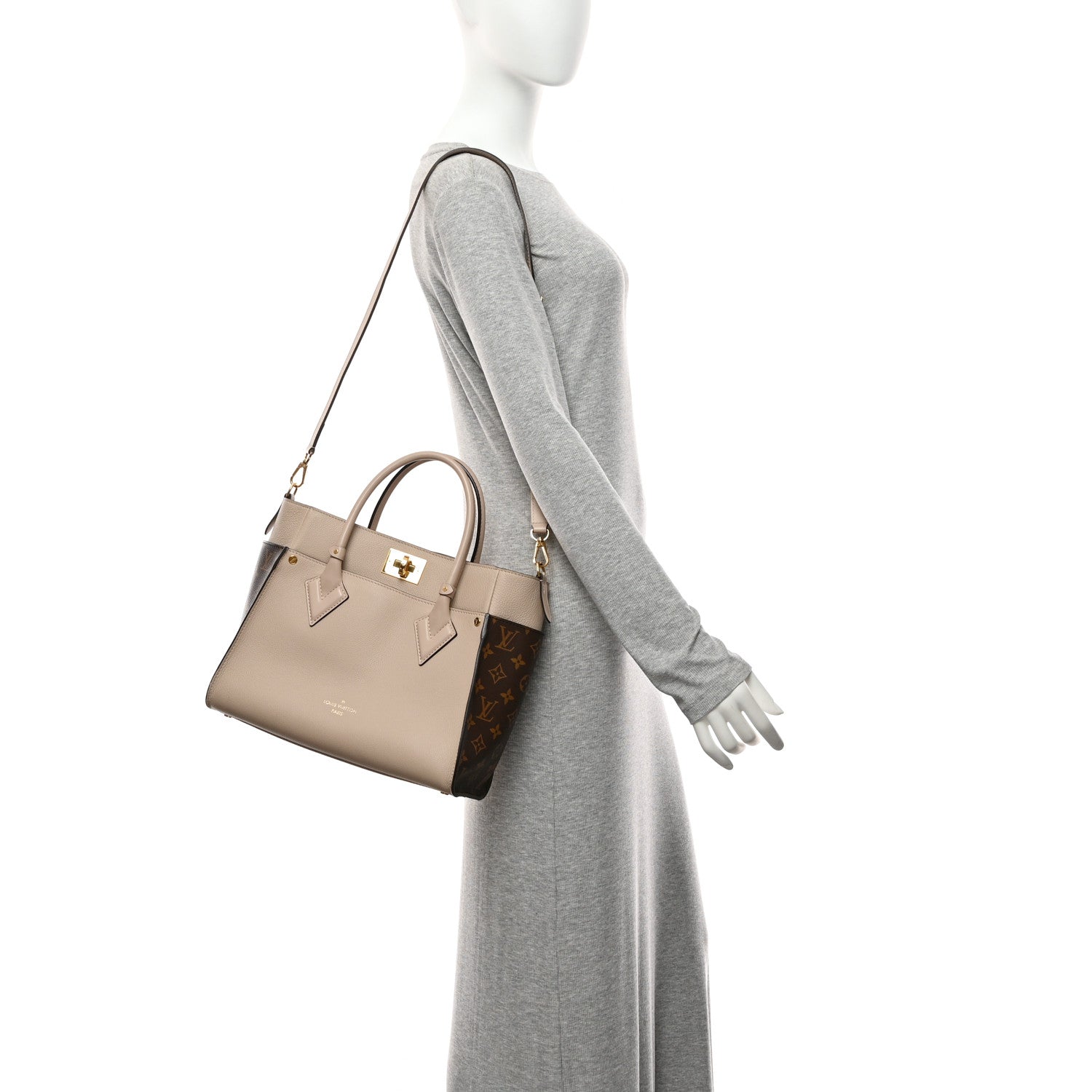 Louis Vuitton Calfskin Monogram On My Side MM Greige 2 of 10