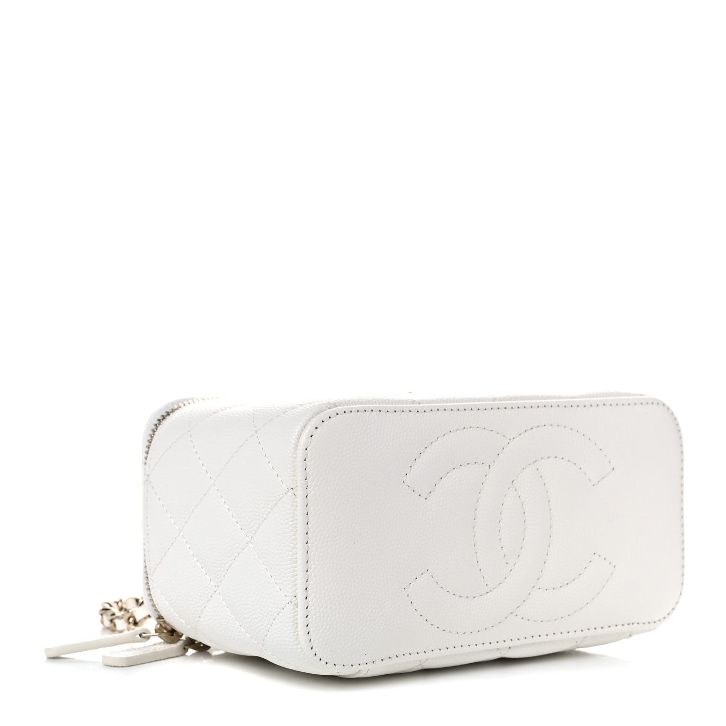 Caviar Quilted Small Vanity Case With Chain White