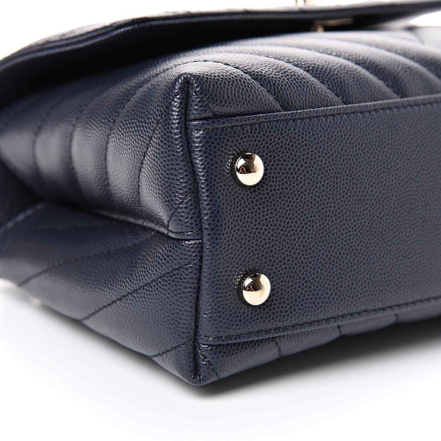 Caviar Chevron Quilted Mini Coco Handle Flap Navy