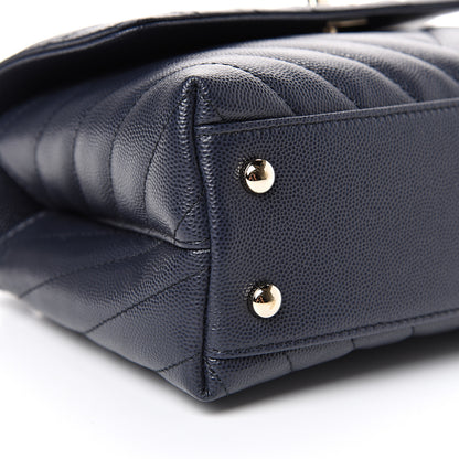 Chanel Caviar Chevron Quilted Mini Coco Handle Flap Navy 8 of 10