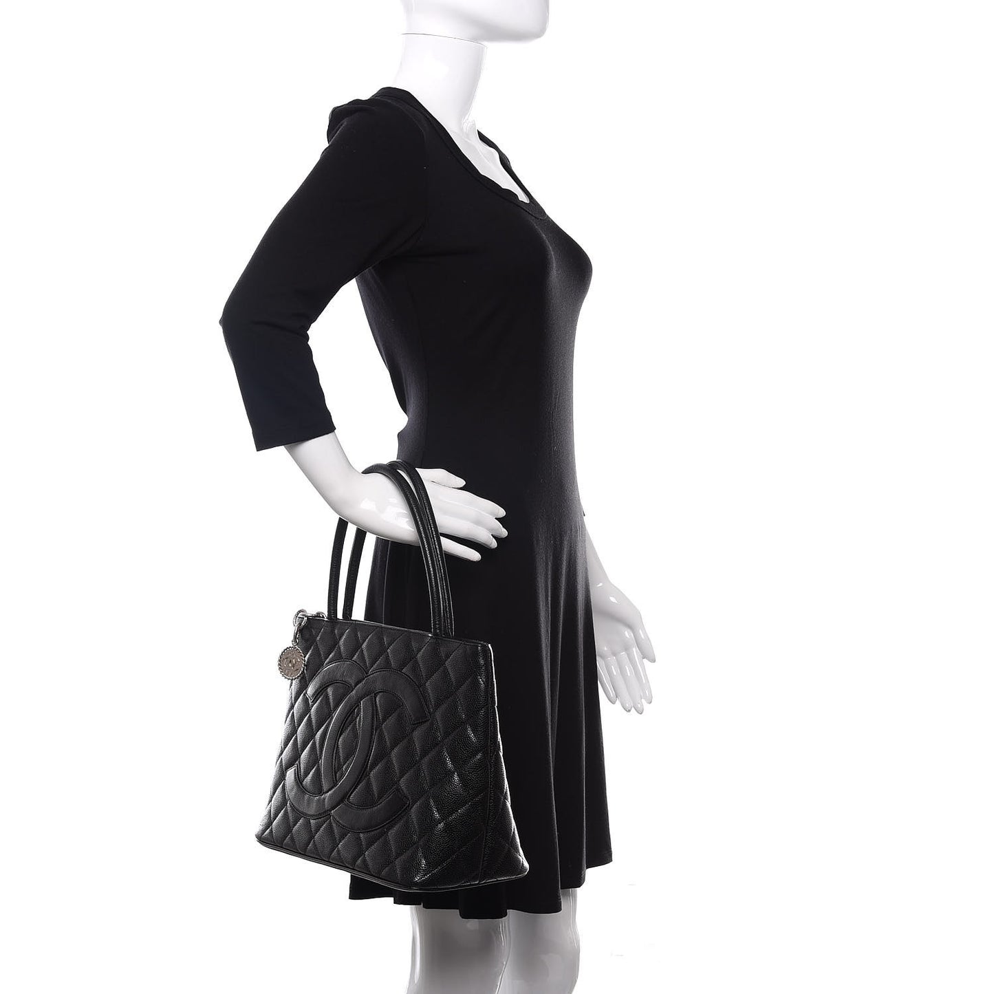 Caviar Quilted Medallion Tote Black
