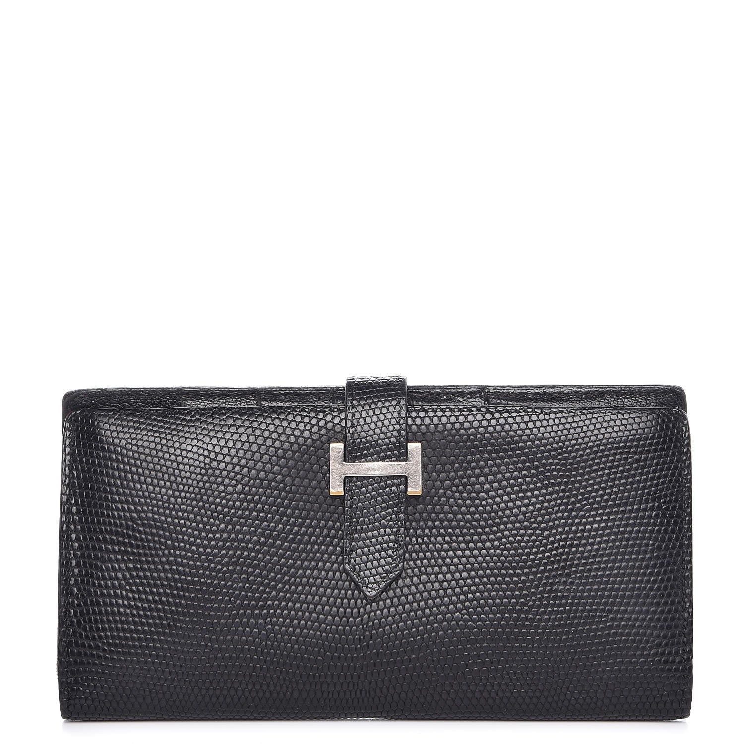 Hermes Lizard Bearn Gusset Wallet Black 1 of 14