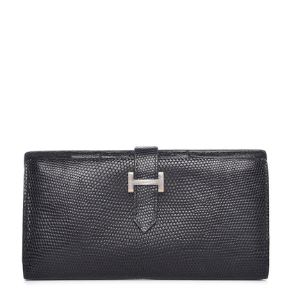 Hermes Lizard Bearn Gusset Wallet Black 1 of 14