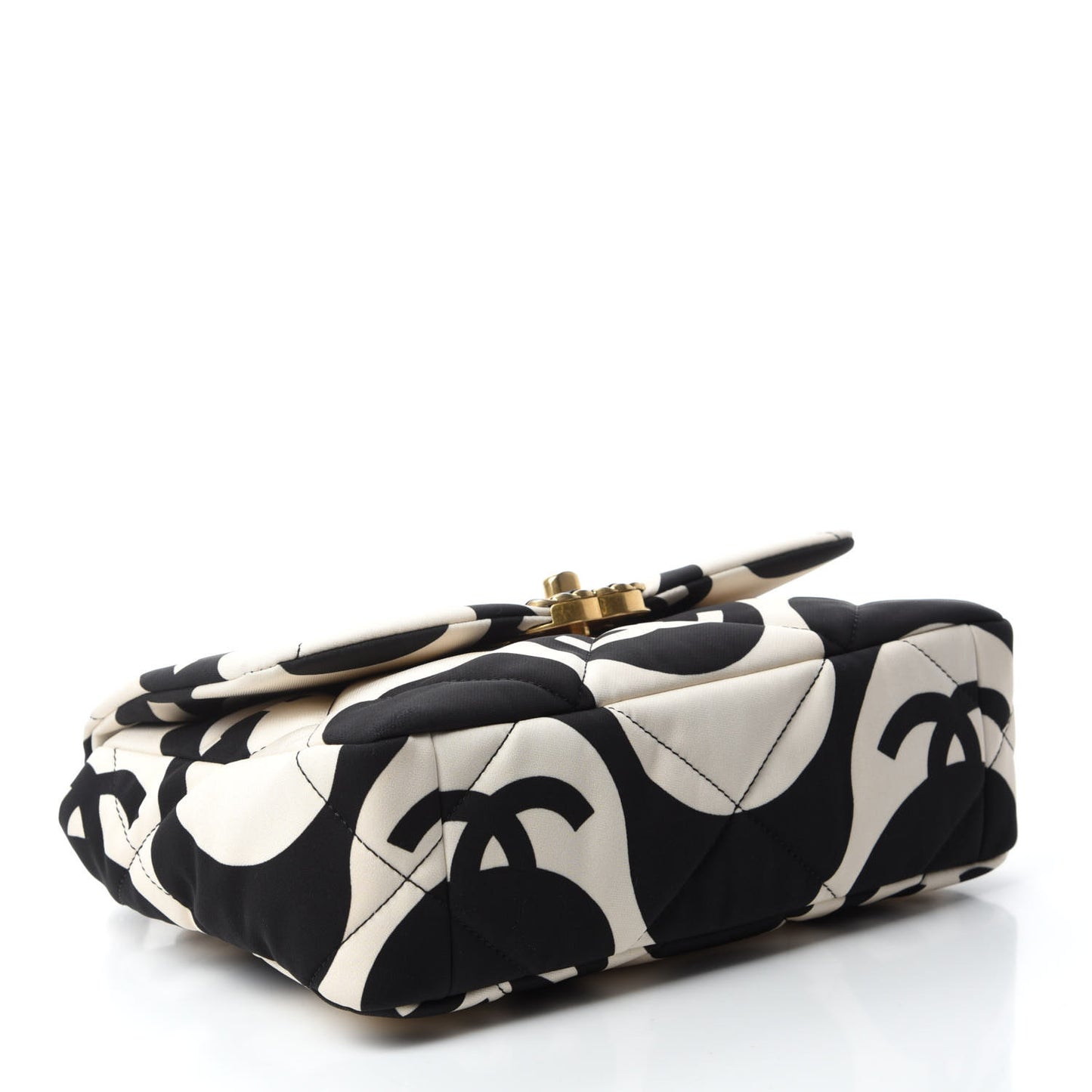 Fabric Printed Large Chanel 19 Flap Black Ecru