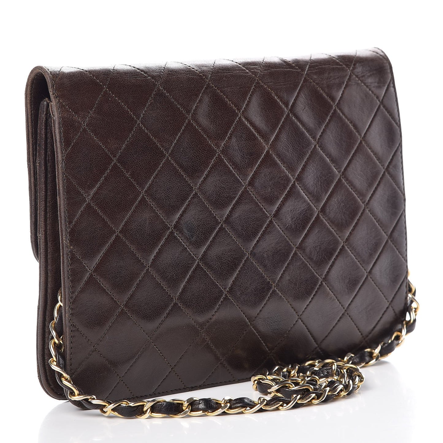Lambskin Quilted Small Single Flap Brown