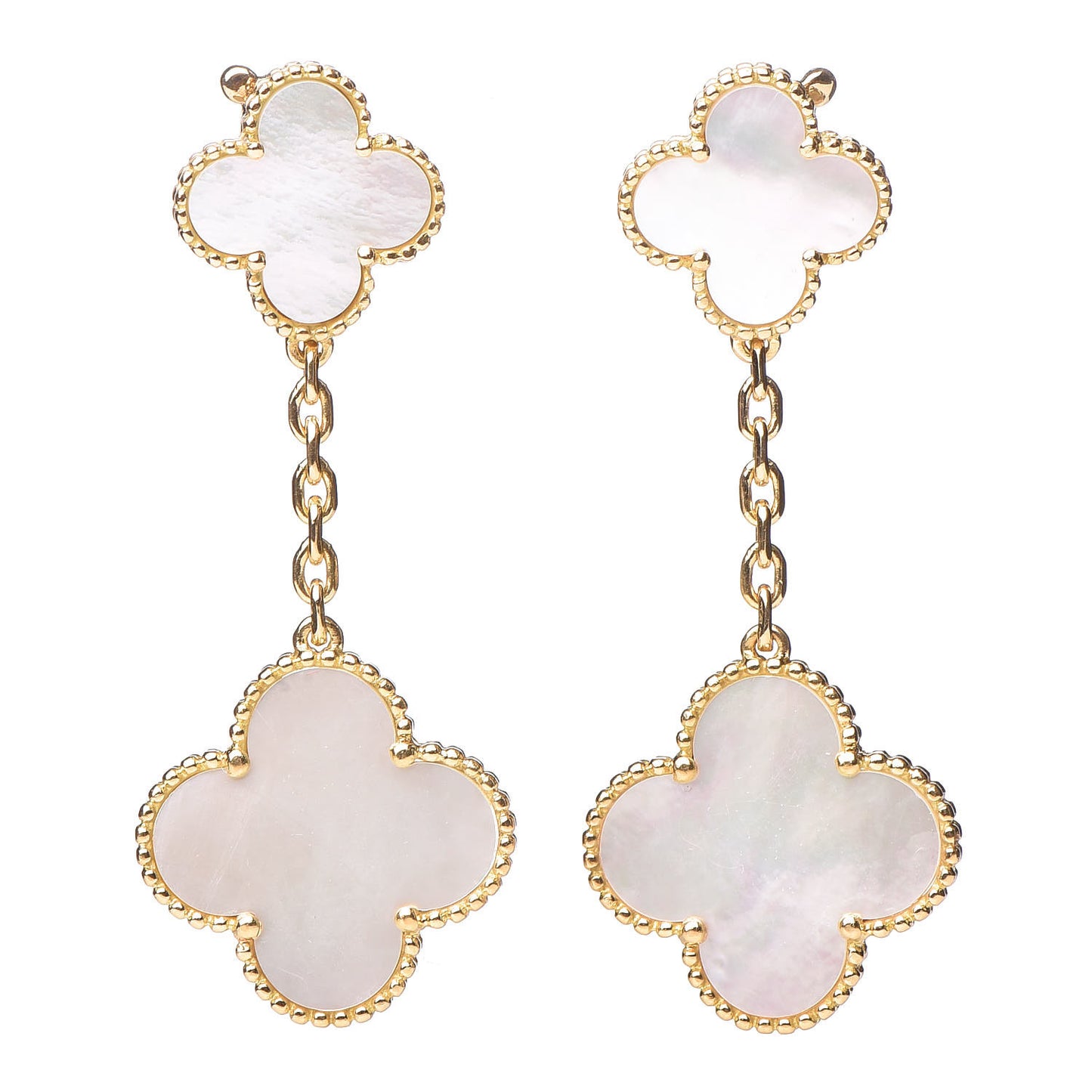 18K Yellow Gold Mother of Pearl 2 Motifs Magic Alhambra Earrings