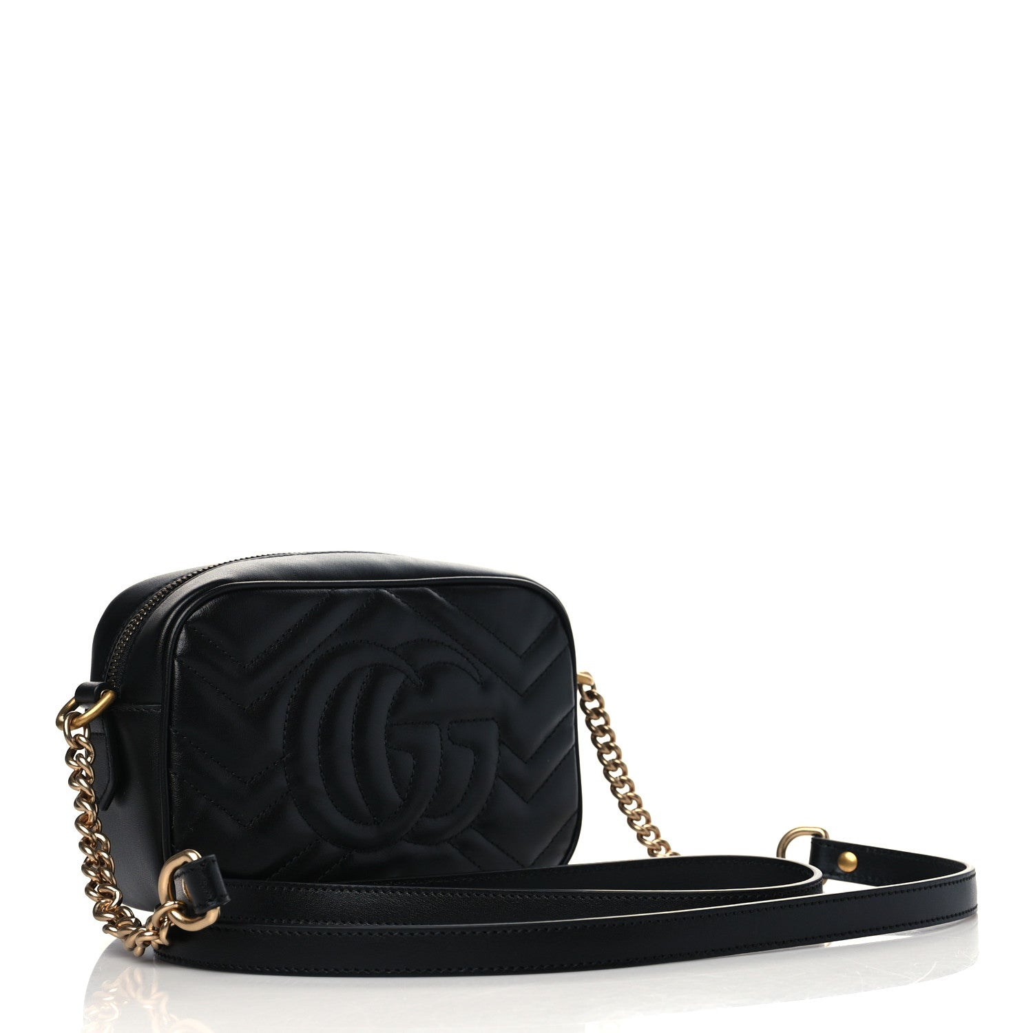 Gucci Calfskin Matelasse Mini GG Marmont Chain Shoulder Bag Black 4 of 6