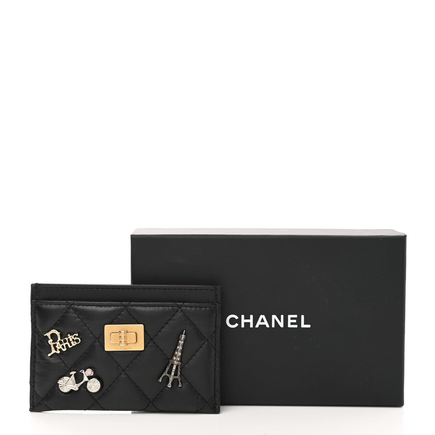 Aged Calfskin Quilted Lucky Charms Reissue Card Holder Black