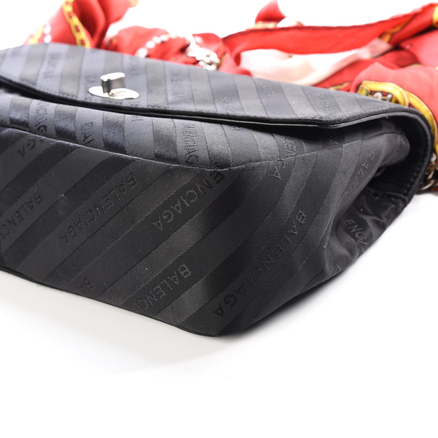 Nylon Jacquard Diagonal Logo Medium Scarf Lock Chain Shoulder Bag Black Red