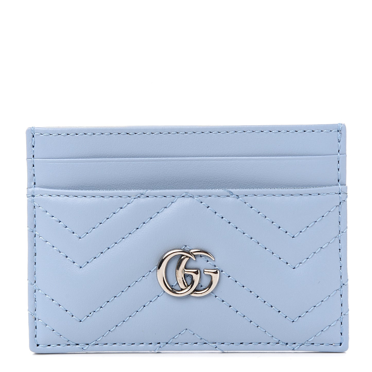 Calfskin Matelasse GG Marmont Card Holder Porcelain Light Blue