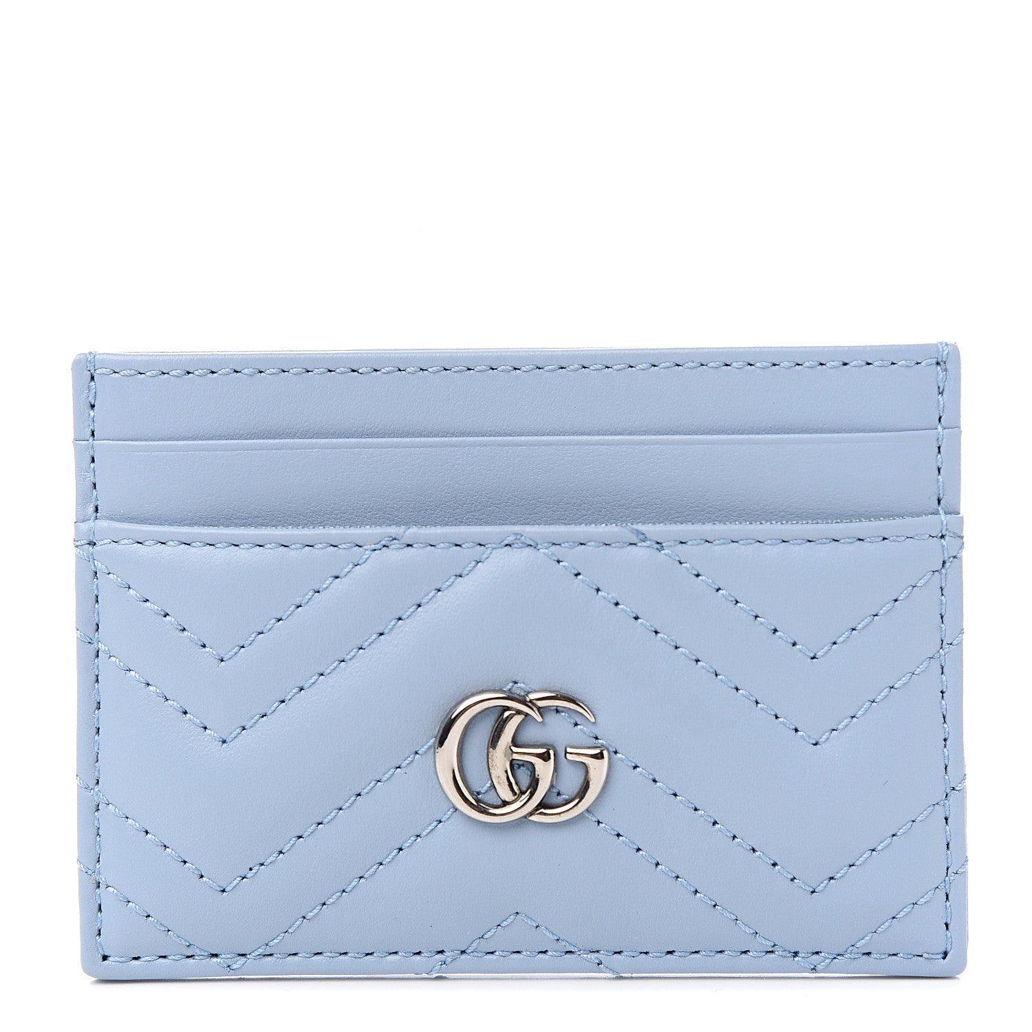Gucci Calfskin Matelasse GG Marmont Card Holder Porcelain Light Blue 1 of 6