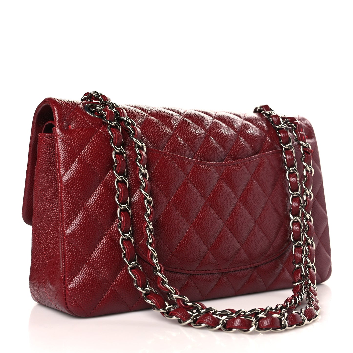 Caviar Quilted Medium Double Flap Dark Red