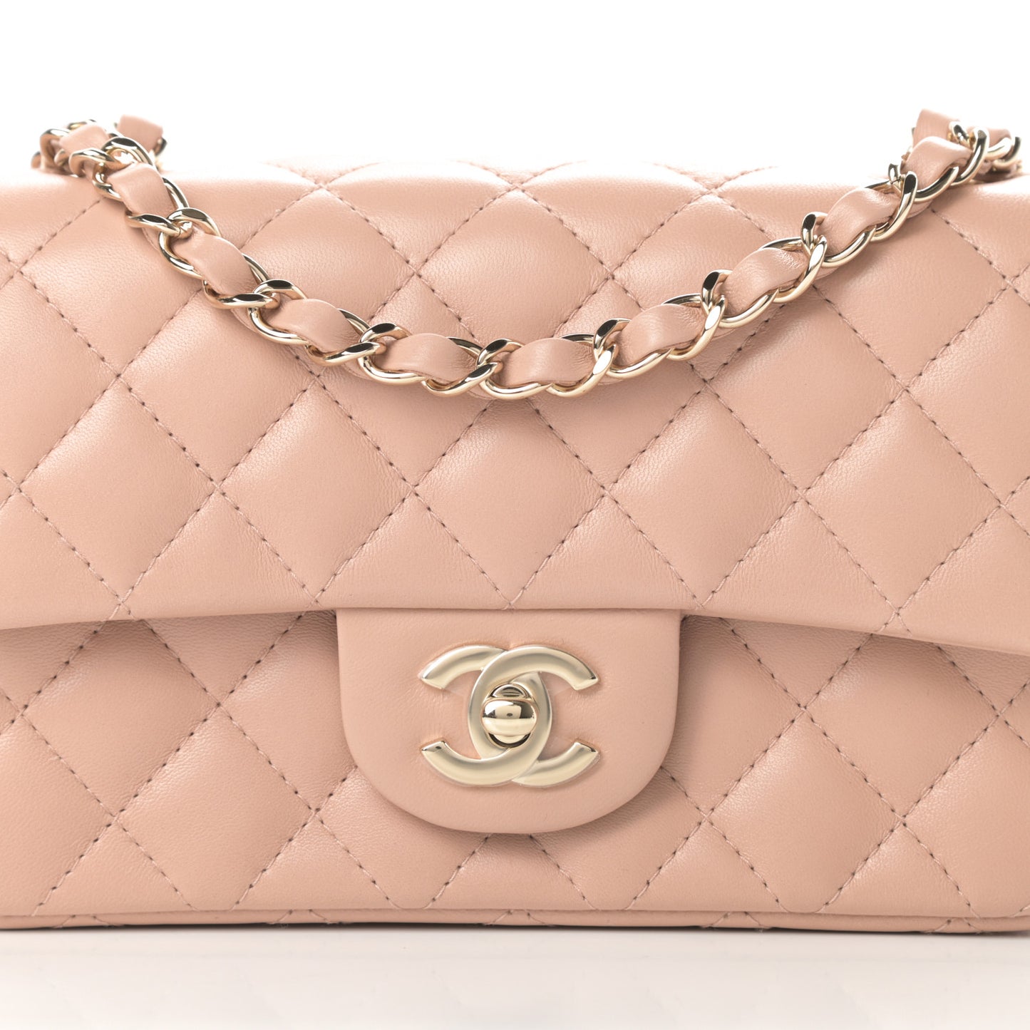 Lambskin Quilted Mini Rectangular Flap Beige