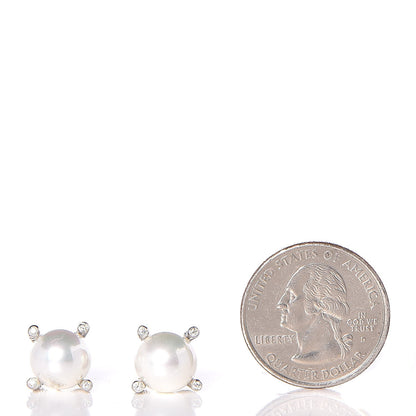 David Yurman Sterling Silver Diamond Pearl 9.5mm Earrings 2 of 4